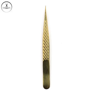 Pince à épiler professionnelle pour cils en acier inoxydable doré, logo personnalisé, marque privée, pointe fermée, nouveau design - Product Image 2