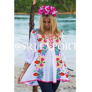 Robe de plage brodée en dentelle avec points de chaîne, tunique Exclusive, Mini, vêtements de plage, Cover-up pour costume de bain, Robe d'été - Product Image 4