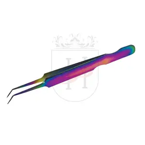 Needle Nose 10mm 45deg Volume Tweezer in Multi Color with Base Cut Design Private Label, Rainbow Color Eyelash Tweezer