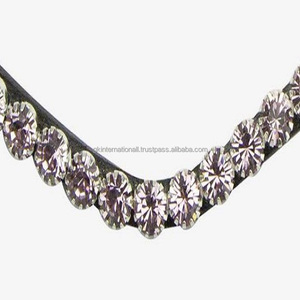 Banda de cuero negro con forma de onda para cejas, cadena decorativa de cristal y perlas equinas clásicas de caballo en tamaños personalizados - Product Image 3