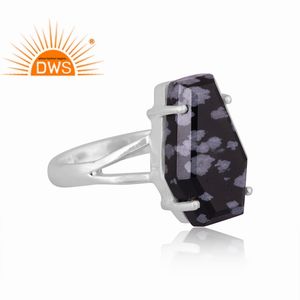 925สเตอร์ลิงเงินธรรมชาติเกล็ดหิมะอัญมณีออบซิเดียนโลงศพดีไซน์แบบวางซ้อนกันได้เครื่องประดับสำหรับผู้หญิงของขวัญสำหรับผู้หญิง - Product Image 2