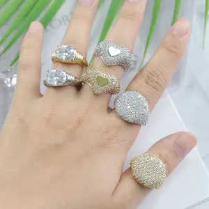 वेलेंटाइन गहने स्फटिक की अंगूठी महिलाओं के फैशन माइक्रो प्रशस्त घन zirconia सिक्का और दिल की अंगूठी