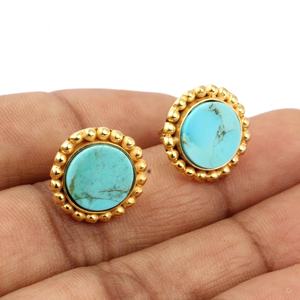 Arizona boucles d'oreilles turquoise naturelle 10mm 925 argent Sterling léger élégant bijoux filles fiançailles fête cadeau - Product Image 3