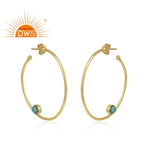 Boucles d'oreilles en pierre d'onyx verte, en argent et or plaqué, pour femmes, bijoux populaires à la mode, 925 - Product Image 1