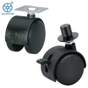 Black Nylon PP 1.5 inch 2 inch Plate Mount Type Flat Swivel pivoting Furniture Caster wheels