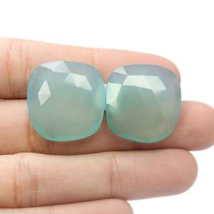 Fabrication de bijoux en pierres précieuses, paire de calcédoine d'eau, Cabochon à facettes, pierre précieuse en forme ronde - Product Image 4