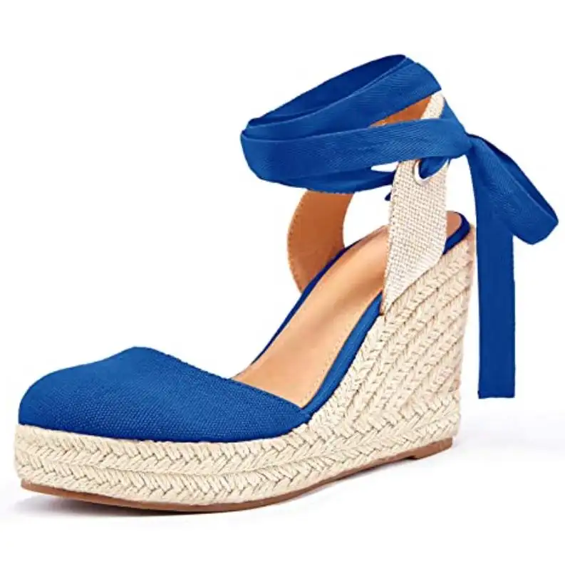 Ailangke all'ingrosso donna Stripper tacchi espadrillas sandali con zeppa piattaforma punta chiusa cinturino alla caviglia stringate scarpe estive