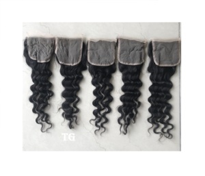 100% vison cambodgien brésilien extensions humaines lâche vague profonde faisceau 4*4 fermeture en dentelle transparente cuticule aligné 1B indien - Product Image 1