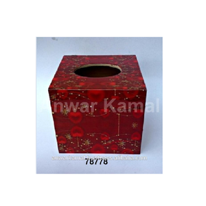 Supports de boîte à mouchoirs en bois couleur rouge avec porte-serviettes en relief Rose Design pour comptoir et chambre à coucher - Product Image 3