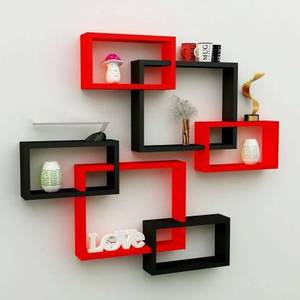 Étagères murales flottantes couleur MDF, décoration murale, Fiber de densité moyenne, taille de 6, rouge, noir - Product Image 5