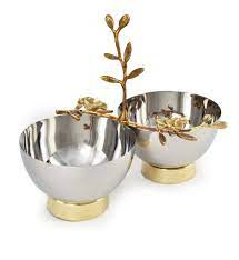 Nouveau bol décoratif moderne en métal à rayures de feuilles de designer bols de 3 tasses en or antique pour accessoires de vaisselle au prix de grossiste - Product Image 2