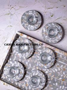 Plateau de service incrusté de nacre Rectangle Direct Factory avec détails en bois et os faits à la main - Product Image 3