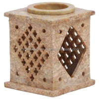 Lampe à Huile Vintage en Marbre Style Antique, Diffuseur d'Huile Aromatique en Pierre Savonneuse Naturelle avec Porte-Encens Parfumé