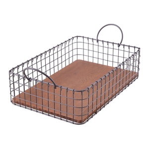 Plateau de service décoratif en fer, Cage en fil de fer et bois, pour restaurant, meilleure vente - Product Image 2