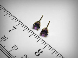 925 <b>Sterling</b> <b>Silver</b> <b>Stud</b> <b>Earrings</b> 5MM Amethyst Quartz Gemstone Gold Vermeil Stylish Trendy Design Women's Engagement Wedding - Product Image 2