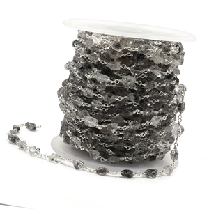 Chaîne de chapelet en quartz diamant Herkimer brut, 7x5–8x7mm, avec fil en laiton plaqué rhodium, chaîne de cristaux enroulée, vendue au mètre - Product Image 3