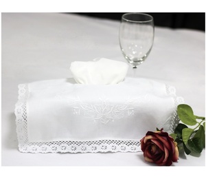 Embroidery White Floral <b>Tissue</b> Box Cover Rectangle <b>Tissue</b> Box Cover High Quality 100% <b>Cotton</b> with Lace Home Hotel Decoration - Product Image 4