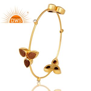 Bracelet empilable en pierre de soleil et CZ plaqué or jaune Fabricant de bijoux en laiton indien Collection Vintage - Product Image 3