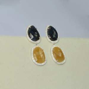 Pendientes de piedras preciosas de zafiro azul y amarillo Natural, pendientes de boda de Plata de Ley 925 largos para proveedores al por mayor - Product Image 3