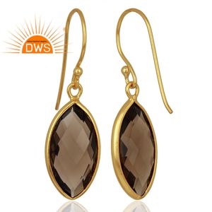 Marquise Shaped Gold Plated Silver Earring Smoky Quartz Gemstone Earrings Designer Hook Wire Earring Supplier - Product Image 3