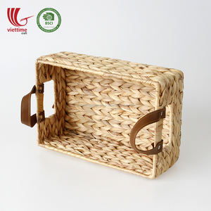 Water Hyacinth <b>Basket</b> <b>Tray</b> With Leather Handles/Handicraft <b>Basket</b> <b>Tray</b>/Wholesale - Product Image 3