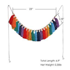 Guirlande de pompons arc-en-ciel avec perles en bois, tenture murale Boho - Product Image 6