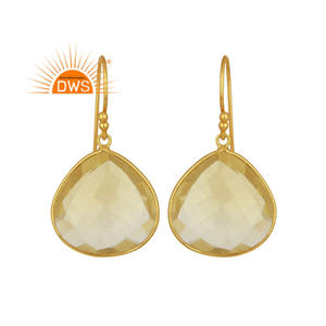 Lemon Topaz Gemstone Earring Designer Gold Plated Silver Hook Wire Earrings Manufacturer Jewelry Supplier - Product Image 1
