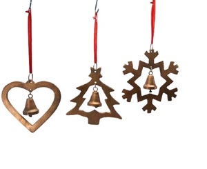 Conjunto de 3 METAL ornamento colgante corazón árbol diseño de copo de nieve con BELL JINGLE BELL de mejor venta de decoración de Navidad tema - Product Image 1