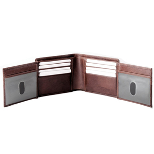 Portefeuille court pour homme ADORA en cuir véritable marron, RFID, multi-usages, quatre volets, personnalisable, 8 emplacements pour cartes de crédit, 1 compartiment pour billets, polyester - Product Image 1