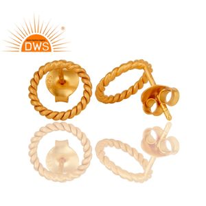 Boucles d'oreilles en fil torsadé à la main, 50 pièces, perles rondes et argentées, plaqué or jaune 18k, vente en gros - Product Image 3