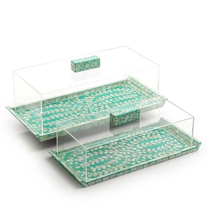 Plateaux de service rectangulaires en nacre avec couvercle en acrylique, plateau de service pour pâtisserie au chocolat, décor de Ramadan Eid - Product Image 1