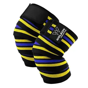 Custom Knie Wraps Gym Verstelbare Elastische Knie Wraps Powerlifting Heavy Duty Wholesale Prijs Aangepast Logo Fitness Knie Wraps