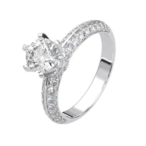 High Quality Solitaire Fine Engagement Ring 14K White Real Gold Ring Zircon Stone Women Gold Wedding Ring Set For Couple