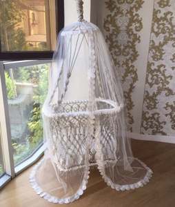 Macrame Baby Swing With Tulle | Golden Baby Swing | Swinging Bed - Product Image 1