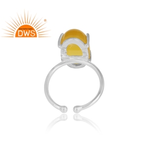 Natural Yellow Chalcedony Gemstone <b>Statement</b> <b>Ring</b> Jewelry Wholesaler Designer Fine Sterling Silver <b>Ring</b> Jewelry Supplier - Product Image 3