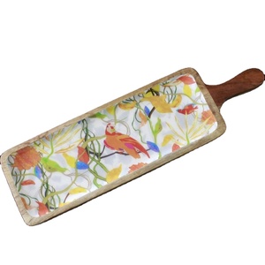 Plateau de service en acier inoxydable, assiette à pizza avec manche en bois - Product Image 1