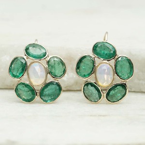 Juego de bisel de piedras preciosas de Esmeralda Natural, pendientes de alambre para la oreja, joyería sólida de oro amarillo de 14k - Product Image 2