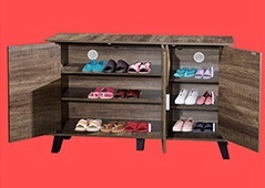 Malaysia-Made SC3012 Organisateur de chaussures en plastique en bois 3 portes Design simple pour la maison Chambre à coucher Hôtel Entrée Appartement Mobilier scolaire - Product Image 2