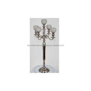 เชิงเทียนคริสตัล5แขนทำด้วยมือสลักลายนูนโลหะอลูมิเนียมชุบนิกเกิลตกแต่งบ้านหรูหราสำหรับอีสเตอร์บรรจุในกล่อง - Product Image 1