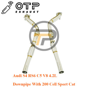 Tuyau d'échappement OTP pour Au.di <span class=keywords><strong>S4</strong></span> RS6 C5 <span class=keywords><strong>V8</strong></span> 4.2L Downpipe avec catalyseur sport 200 cellules, tuyau d'échappement haute performance - Product Image 5
