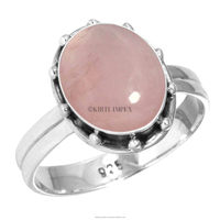 Bijou artisanal en argent massif 925, style bohème classique, avec quartz rose naturel en forme de paix, serti clos, pierre précieuse de luxe de créateur