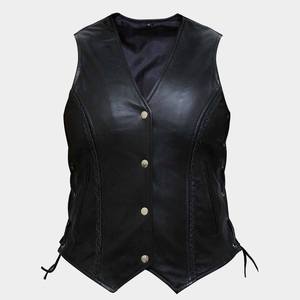 High Quality Women's Genuine Leather Vest Faux <b>Fur</b> <b>Trim</b> Plus Size Customizable Sizes Logo-Moto Biker Style Outerwear - Product Image 5