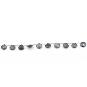 Perles œil-de-chat en forme de cœur 13-15MM, serties en argent 925, oxydées noires, 10 brins, perles percées sur le dessus, apprêts pour bijoux - Product Image 2