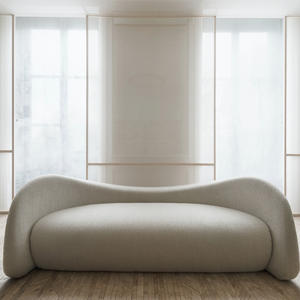 Ensemble de canapés en tissu crème incurvé pour salon moderne et décontracté - Product Image 4