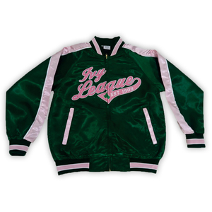 Chaqueta de béisbol bordada de satén, chaqueta 100% de poliéster, tela de PANA con conchas para invierno, diseños personalizados - Product Image 1