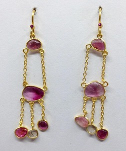 Elegante de Plata de Ley 925 chapado en oro Sandía Color Multi turmalina corte Polki Rosecut corte plano de moda pendientes de piedras preciosas - Product Image 2