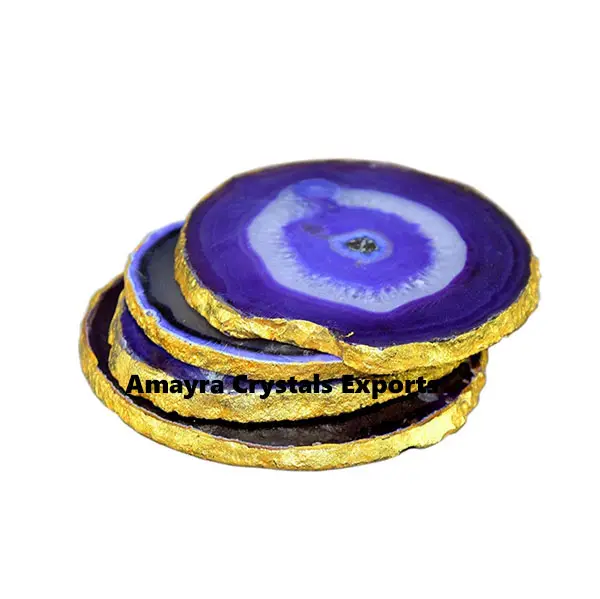 Natürliche Achat Untersetzer | Dunkelblaue Geode Untersetzer mit goldener Beschichtung | Online kaufen bei Amayra Crystals Exports