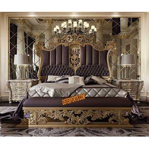Chevets de style couronne de Maharaja, sculpture royale dorée, taille personnalisée, léger, luxe moderne, meubles de chambre à coucher en teck - Product Image 1