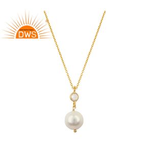 Collier de perles blanches avec des pierres précieuses, bijoux en plaqué or jaune, en argent 925, vente en gros - Product Image 1