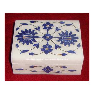 Décoration De la maison En Marbre Lapis Lazuli Incrusté Boîtes à Bijoux - Product Image 1